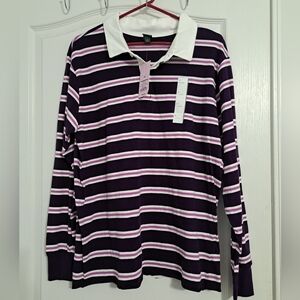 NEW Purple Striped Unisex Mens or Womens Oversized Rugby Polo Cotton Shirt